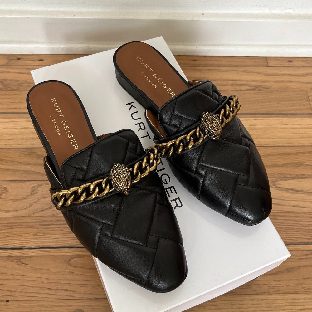 Black leather mules, Kurt Geiger, size 8